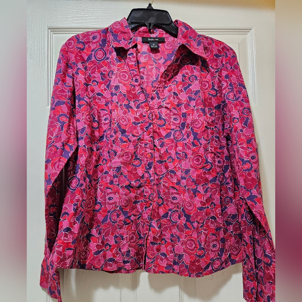 Floral Pink Button-Up Women's Top